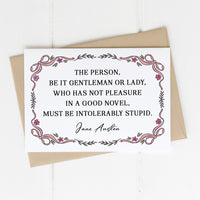 Northanger Abbey - 'Pleasure In A Good Novel' Literary Quote Card