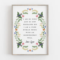 Jane Eyre - 'I Am No Bird' Literary Print