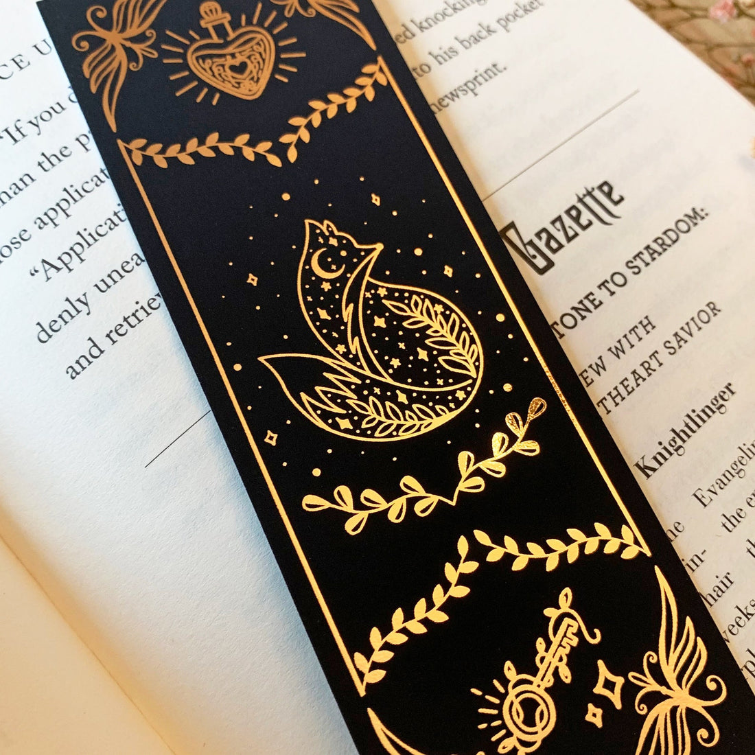 Fox and Broken Hearts Rose Gold Foil Bookmarks