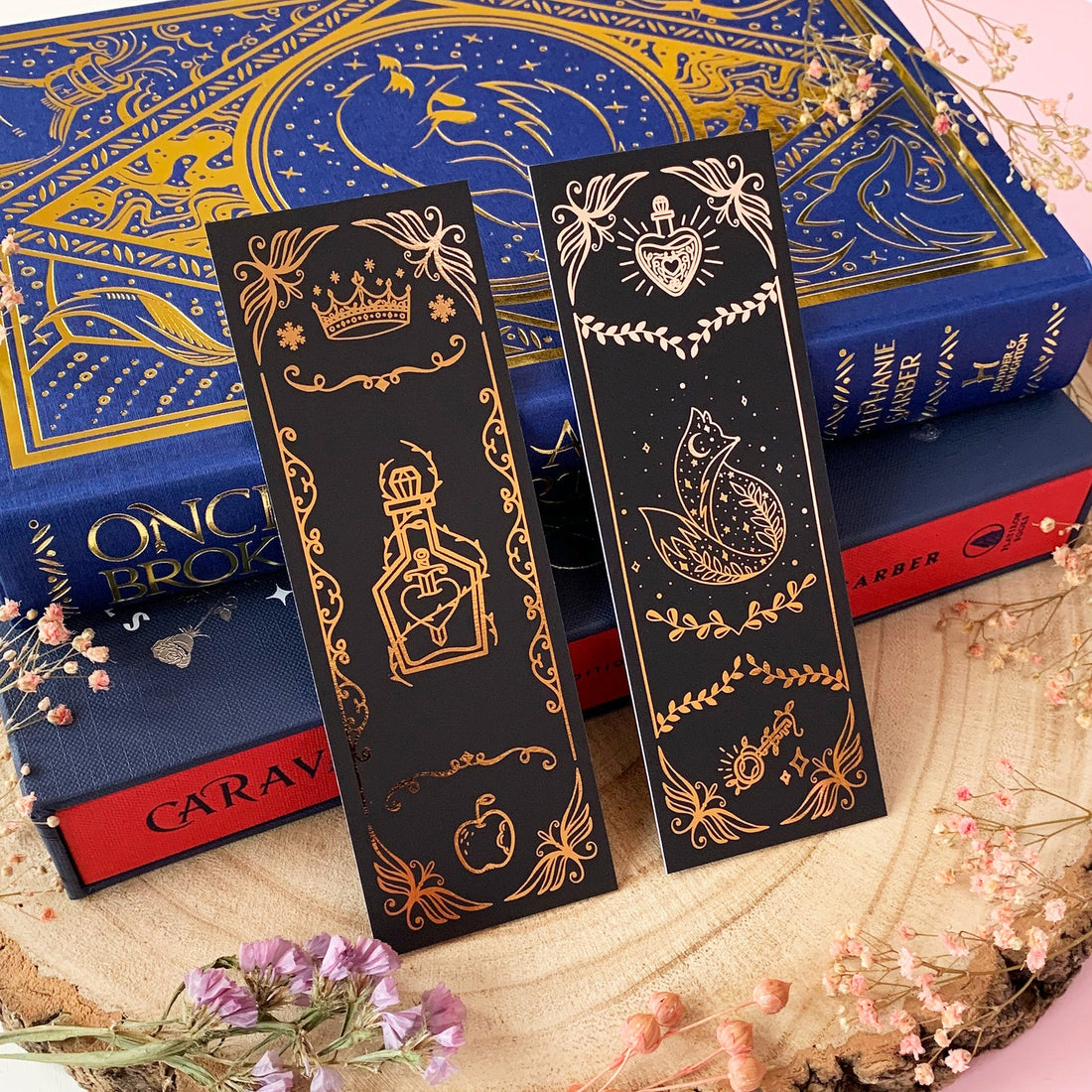 Fox and Broken Hearts Rose Gold Foil Bookmarks