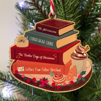 Festive Book Stack Wooden Christmas Tree Decoration