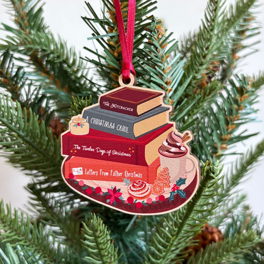Festive Book Stack Wooden Christmas Tree Decoration