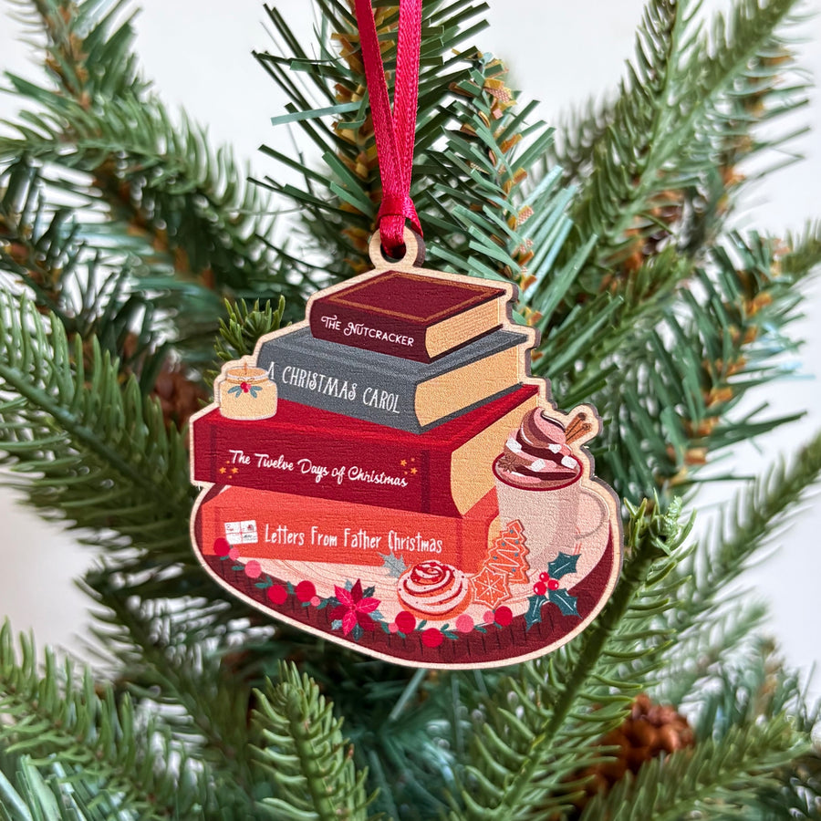 Festive Book Stack Wooden Christmas Tree Decoration