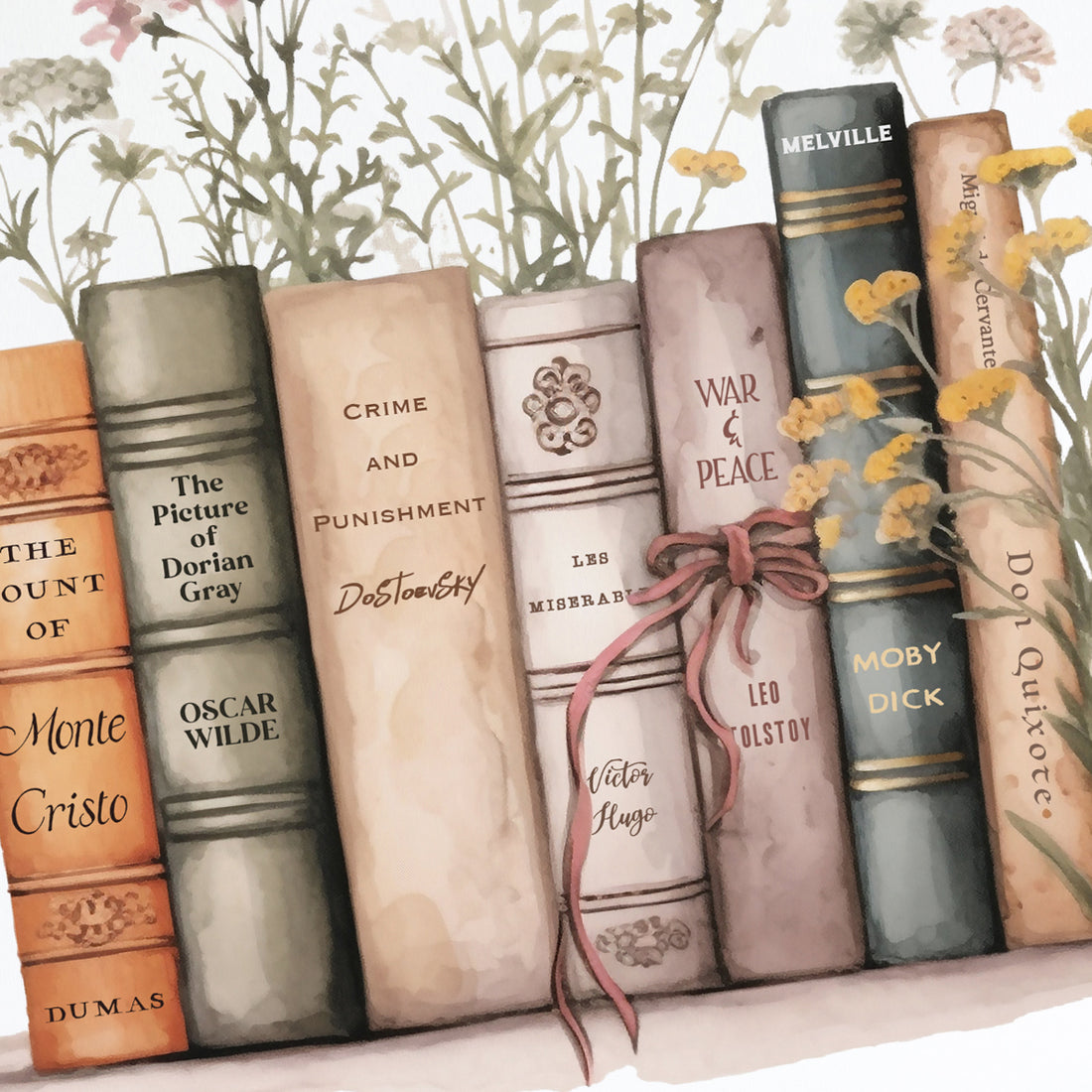 Book Stack Print Classic Book Stack Print – Quote and Quill