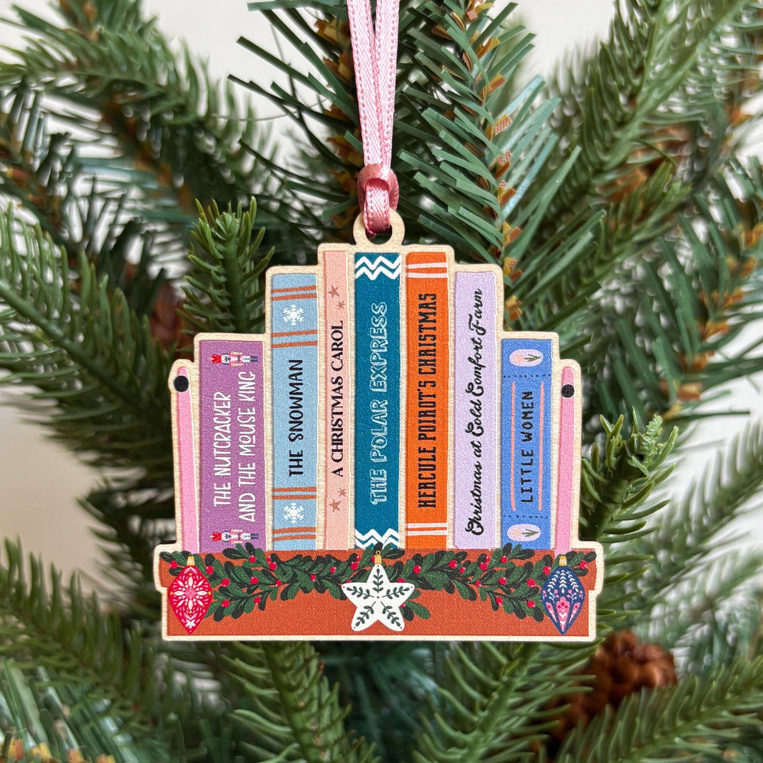 Festive Bookshelf Wooden Christmas Tree Decoration