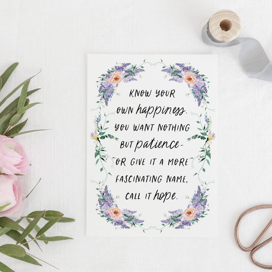 Sense and Sensibility - 'Know Your Own Happiness' Literary Quote Card