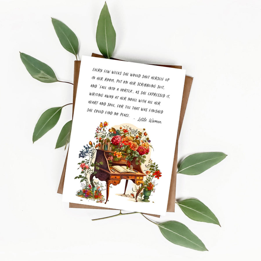 Little Women - 'Writing Away At Her Novel' Literary Quote Card