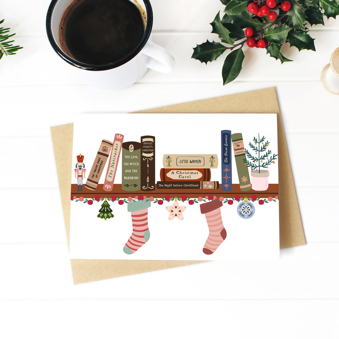 Festive Bookshelf Christmas Card