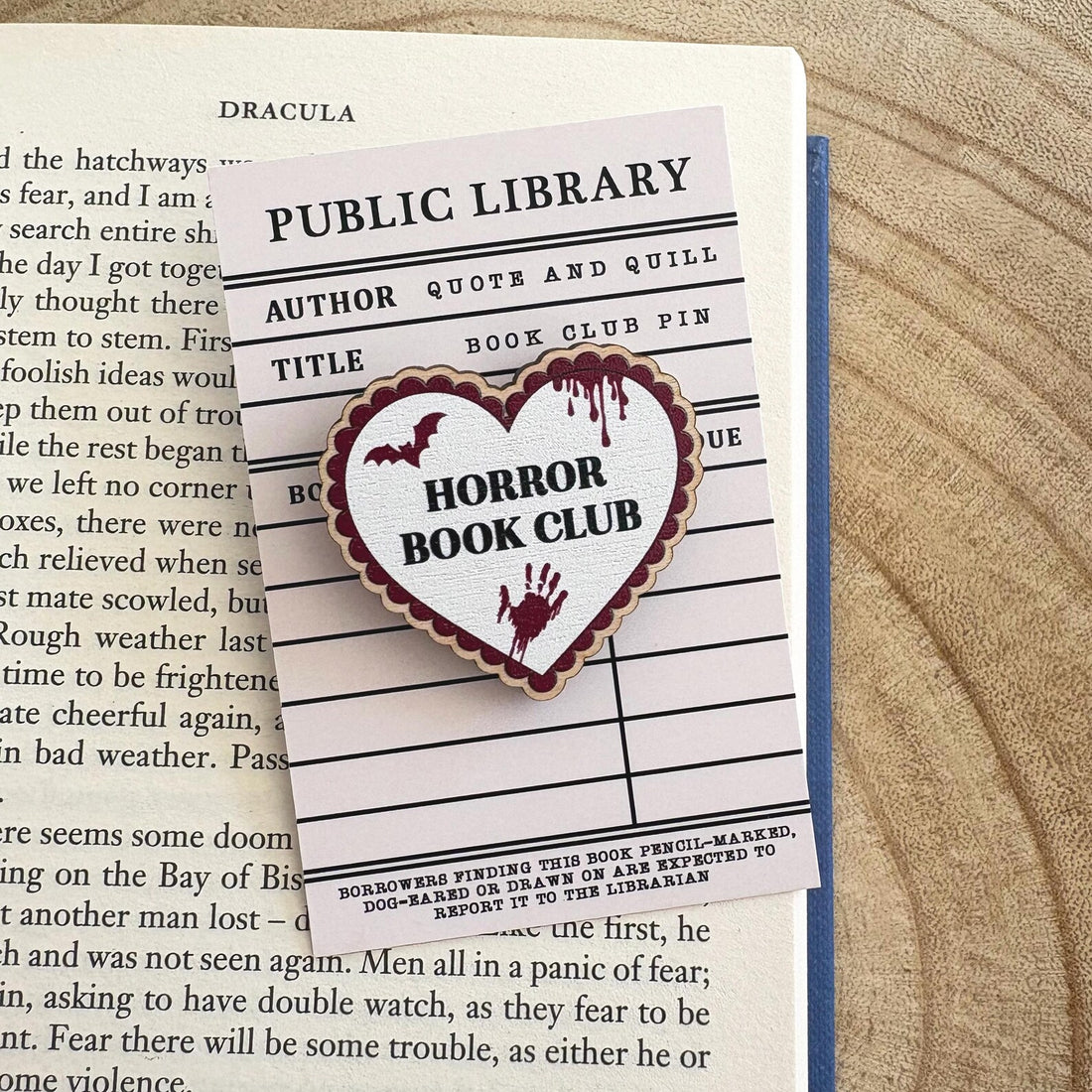Horror Book Club Wooden Pin
