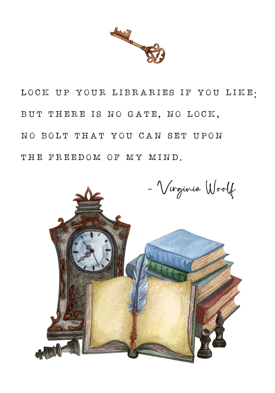 Virginia Woolf - 'Lock Up Your Libraries' Literary Quote Card