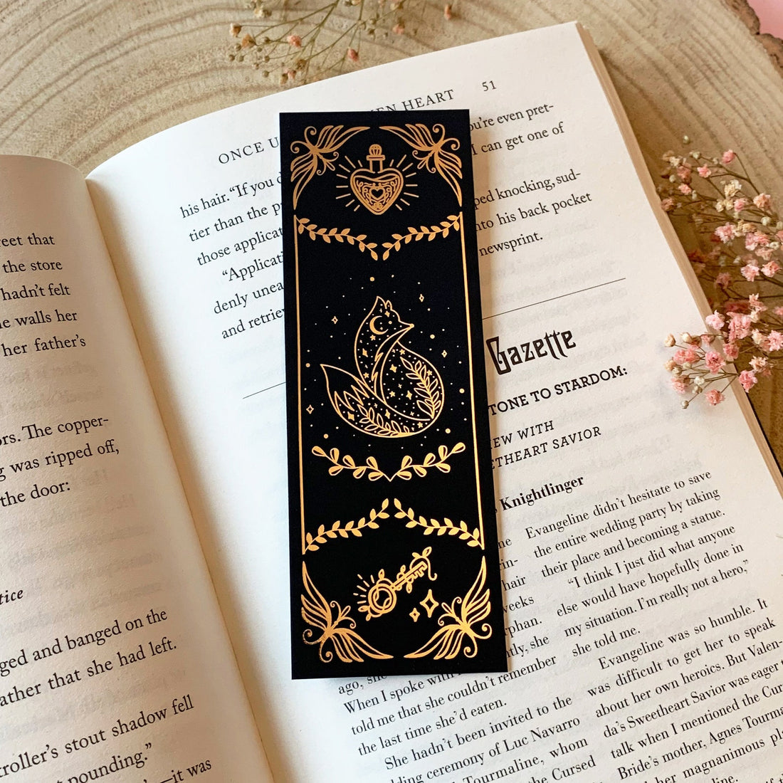 Fox and Broken Hearts Rose Gold Foil Bookmarks