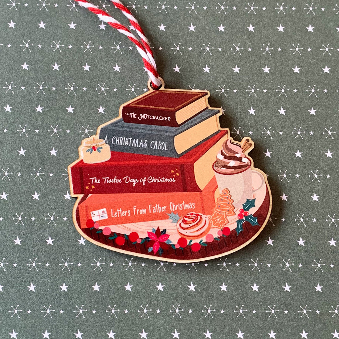 Festive Book Stack Wooden Christmas Tree Decoration