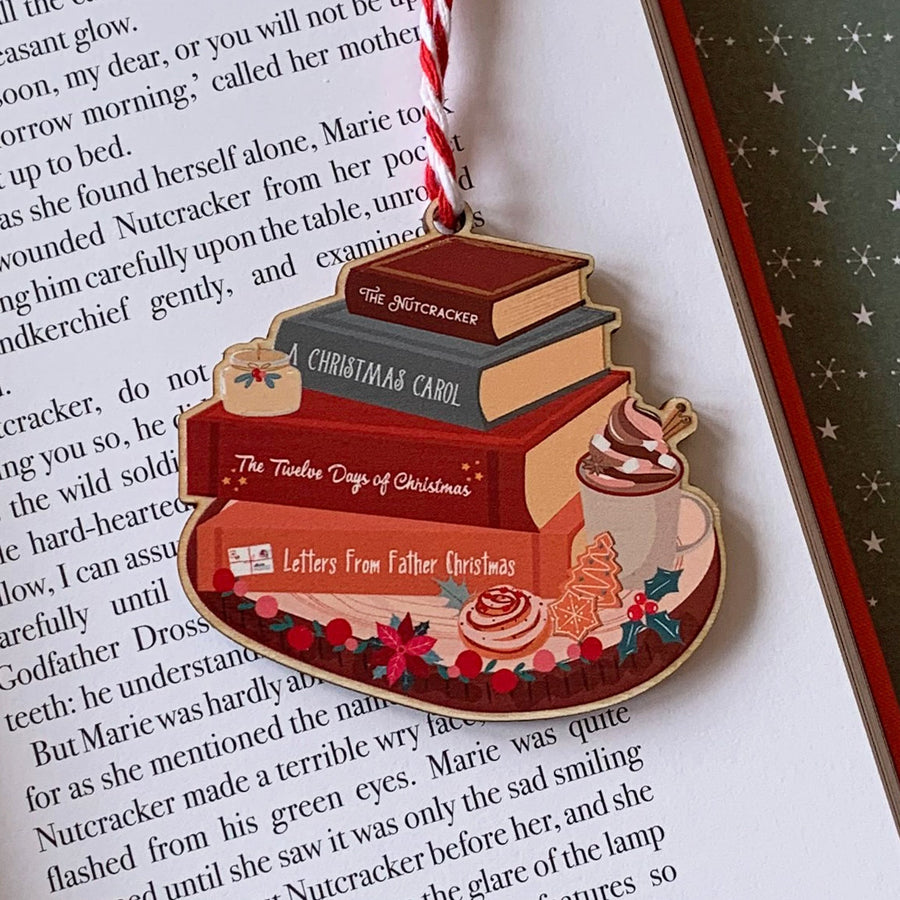 Festive Book Stack Wooden Christmas Tree Decoration