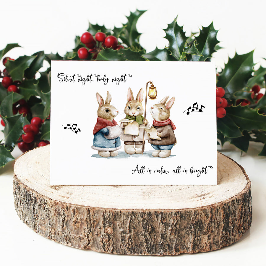 Carol Singing Rabbits Christmas Card